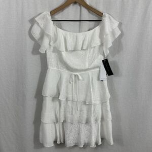 City Studio Off Shoulder Floral Ruffle Ivory Mini Dress Graduation Sz 7 Western